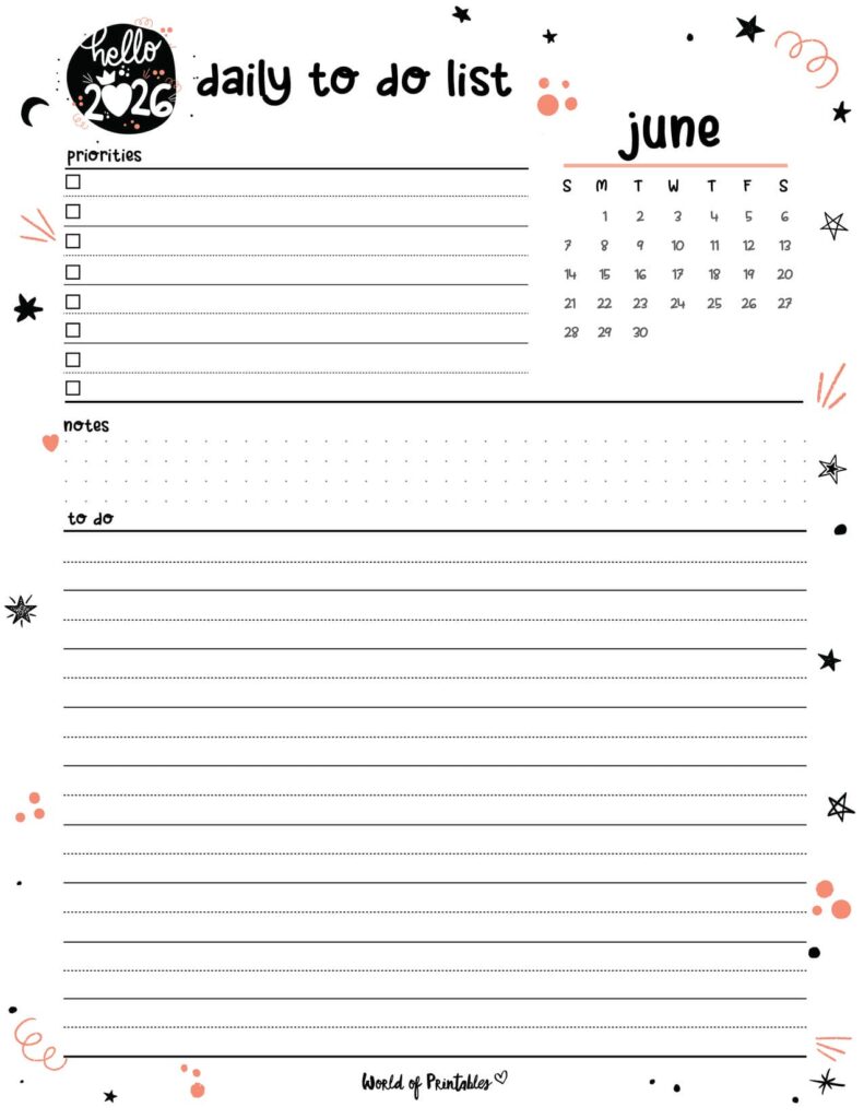 2026 Cute Planner - Daily To Do List - June