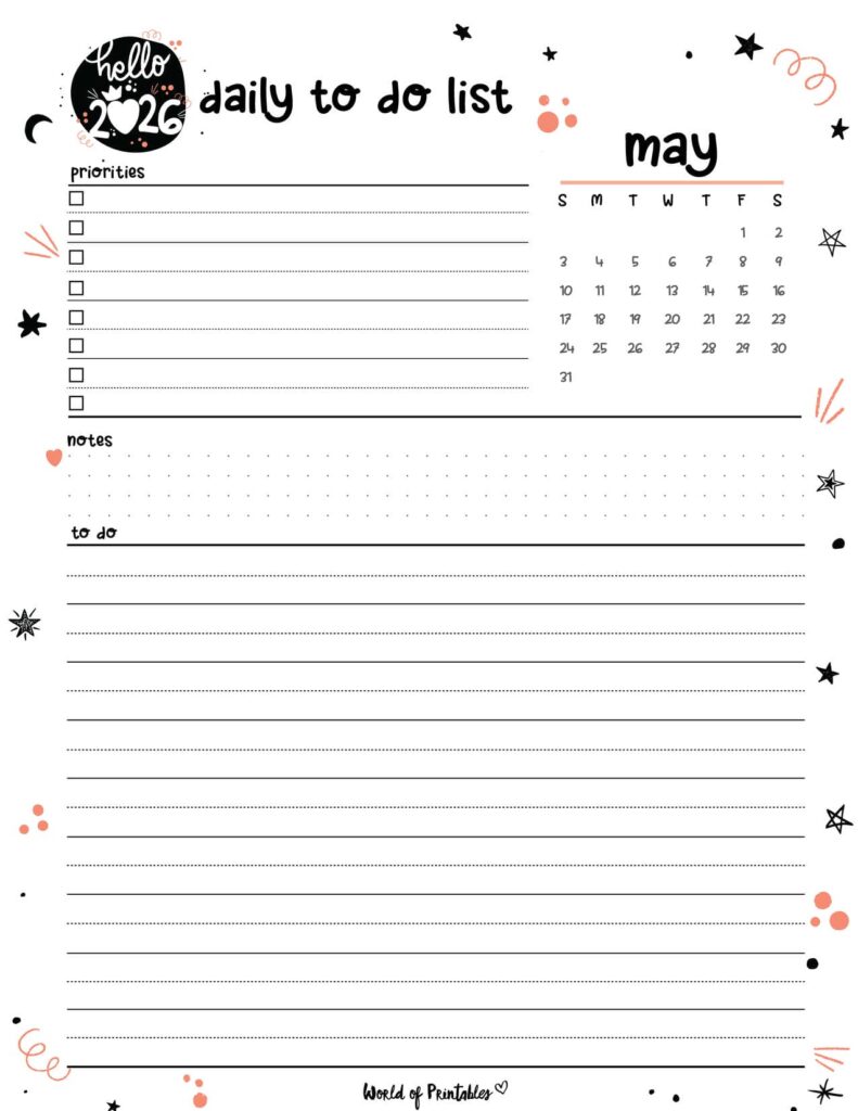 2026 Cute Planner - Daily To Do List - May