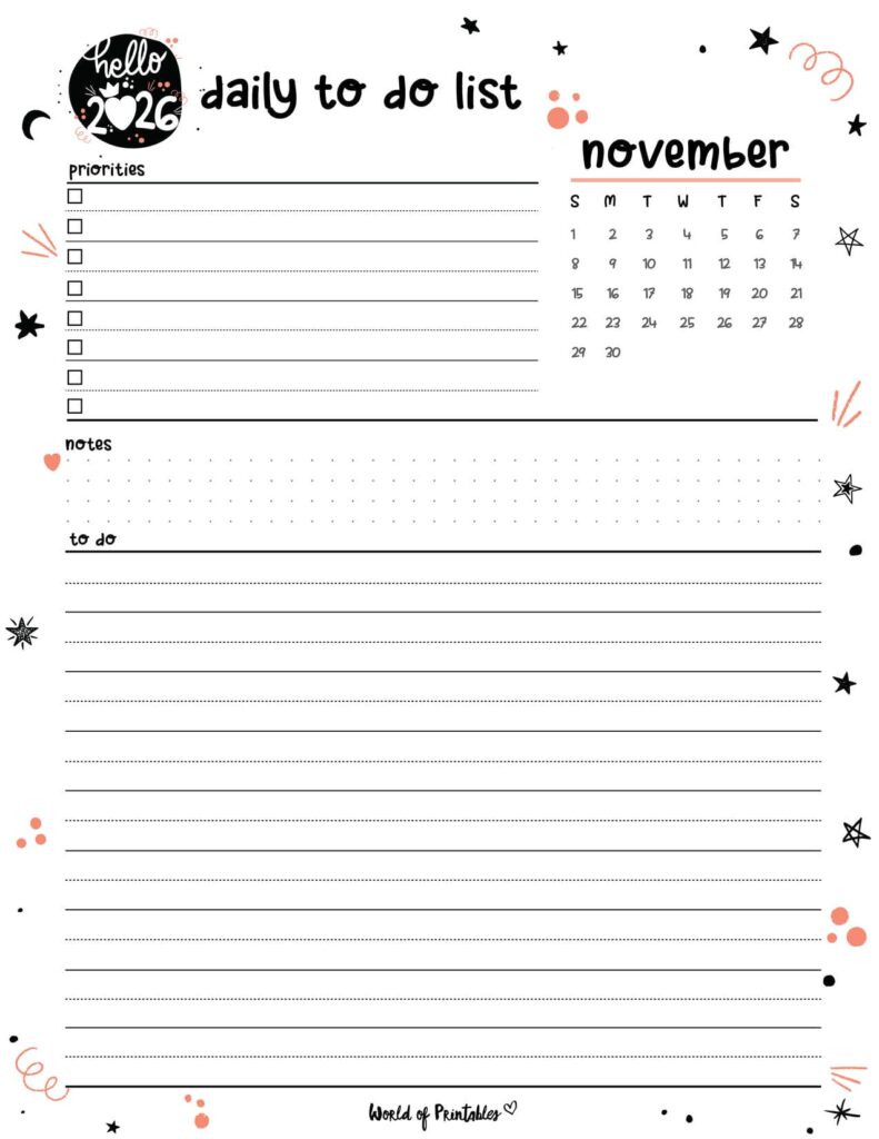 2026 Cute Planner - Daily To Do List - November