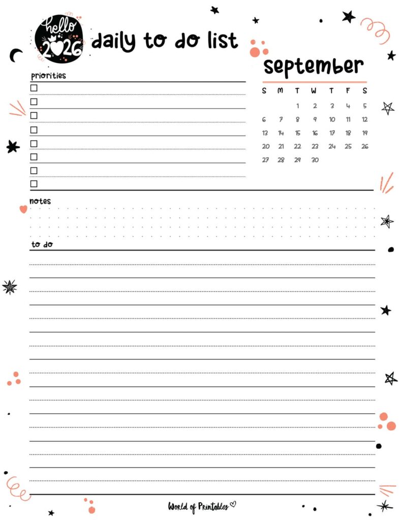 2026 Cute Planner - Daily To Do List - September