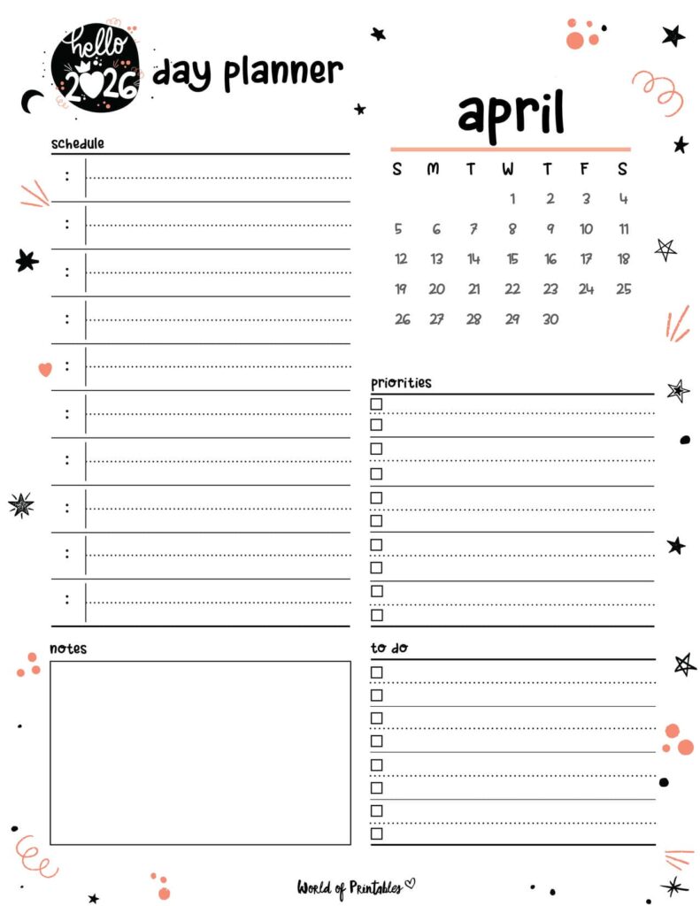 2026 Cute Planner - Day Planner - April