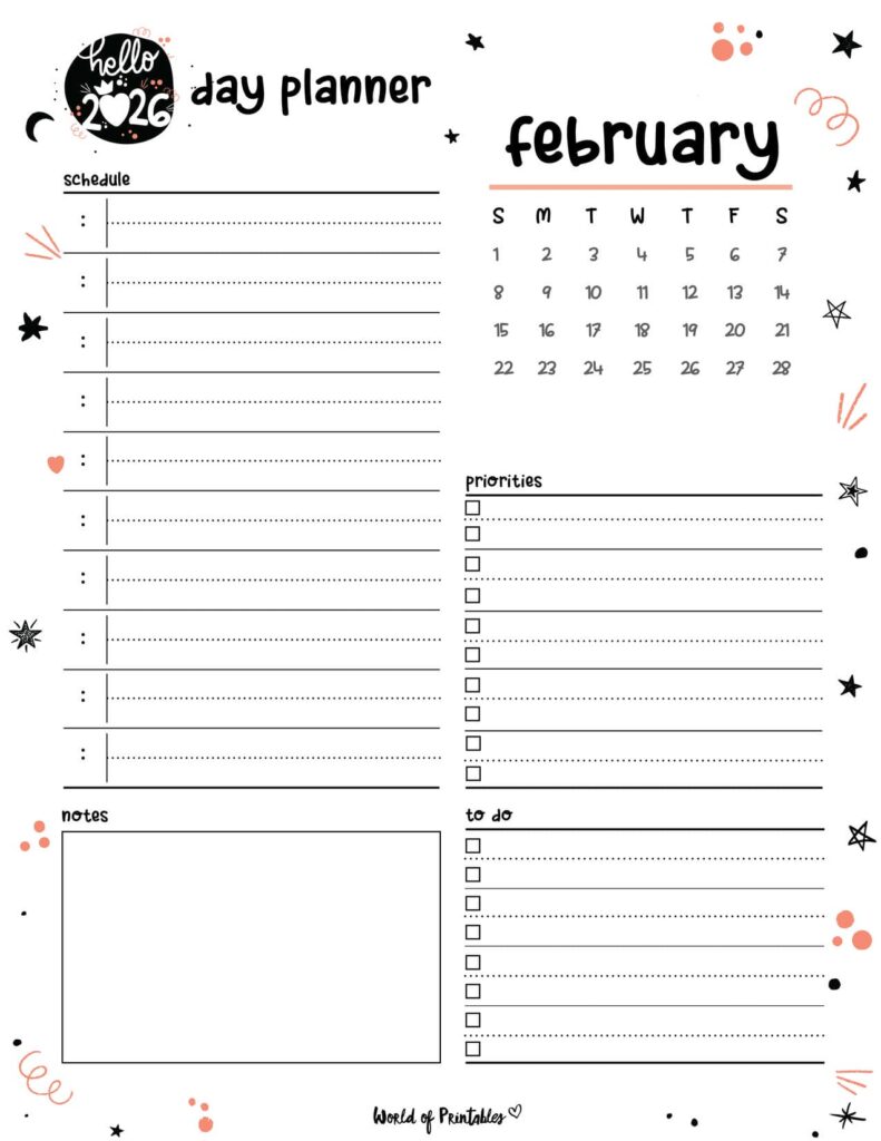 2026 Cute Planner - Day Planner - February