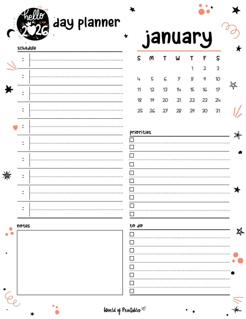 2026 Cute Planner - Day Planner - January