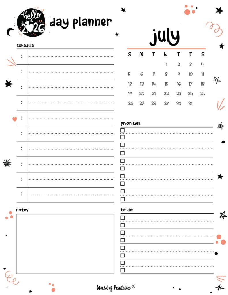 2026 Cute Planner - Day Planner - July