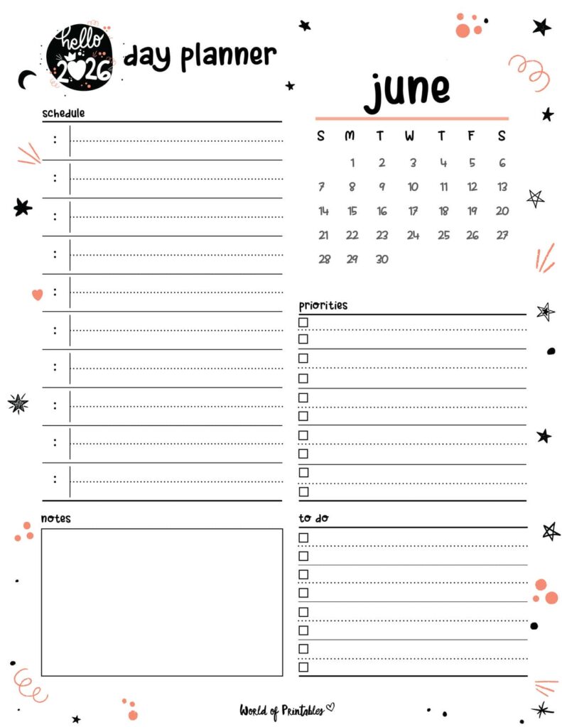 2026 Cute Planner - Day Planner - June
