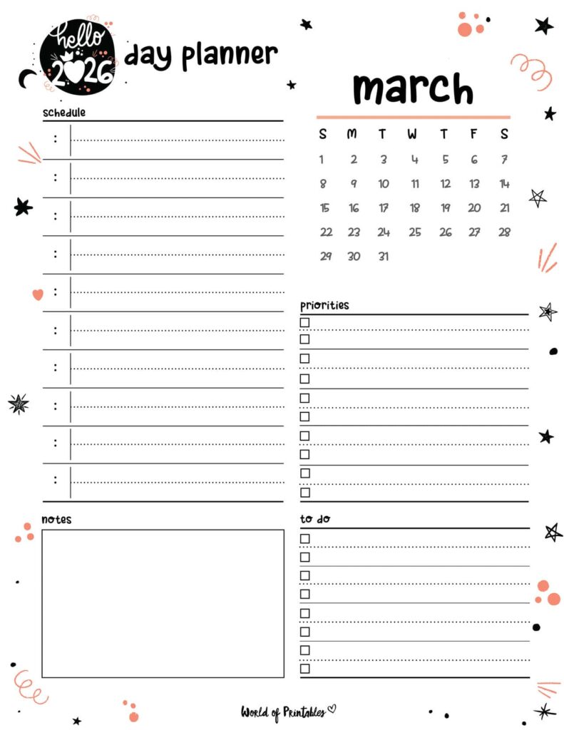 2026 Cute Planner - Day Planner - March