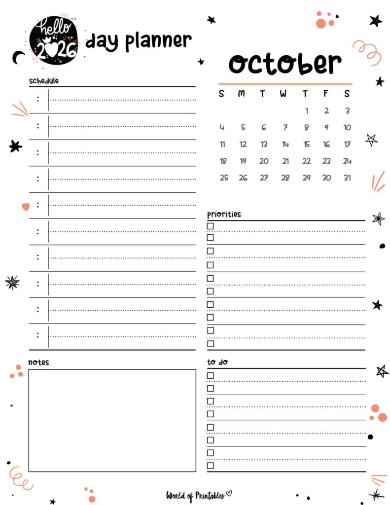 2026 Cute Planner - Day Planner - October