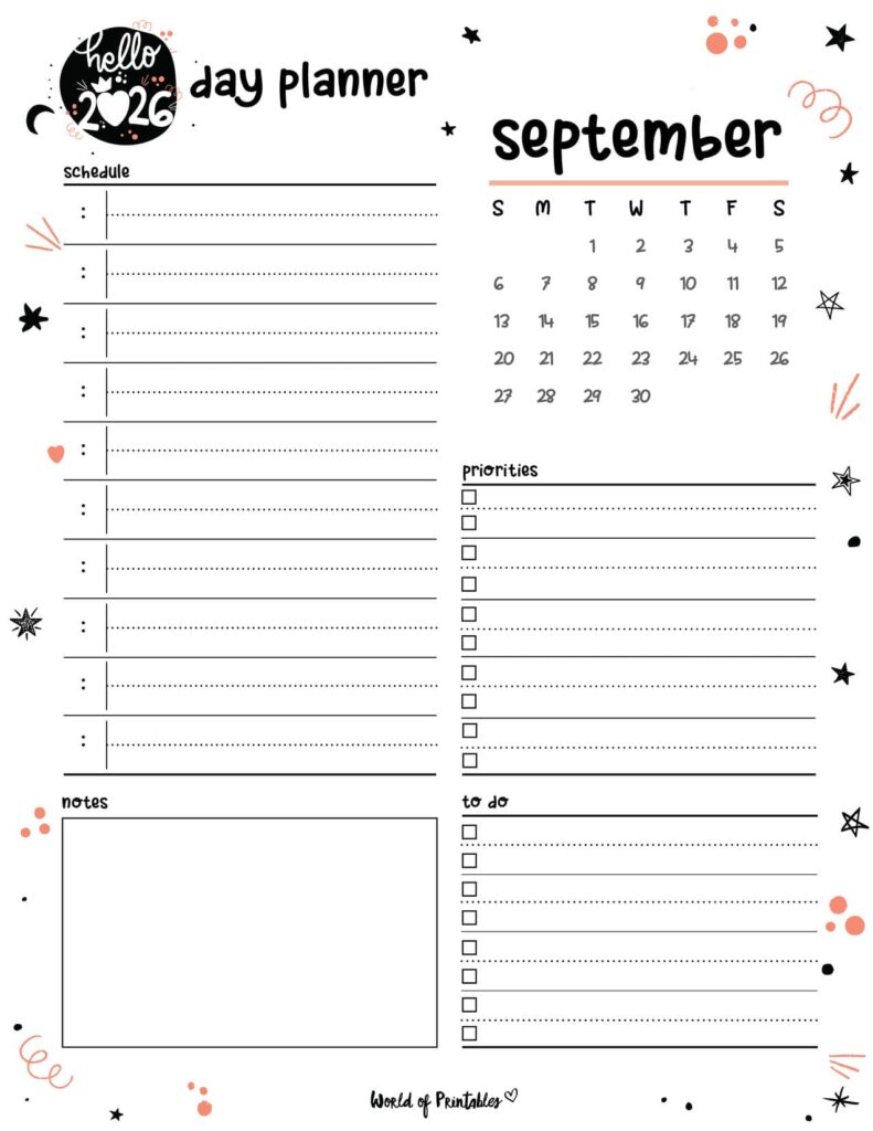 2026 Cute Planner - Day Planner - September