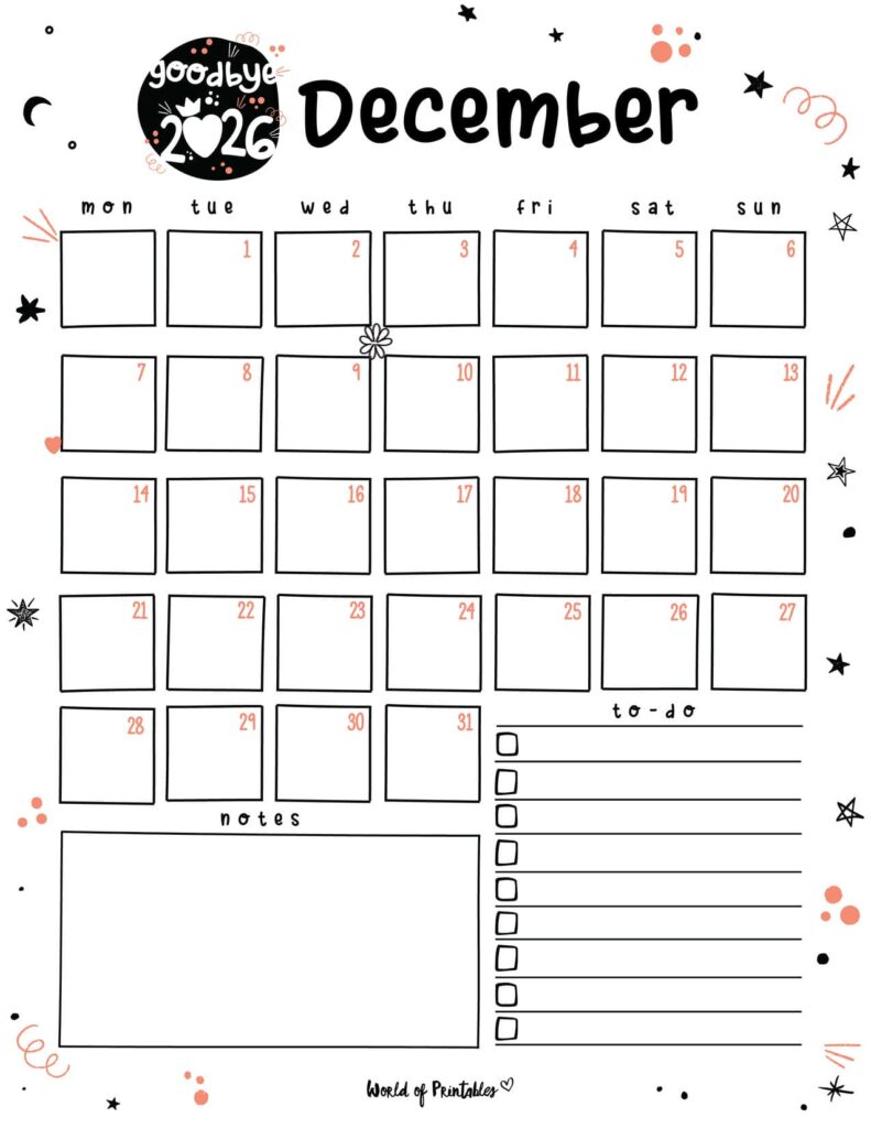 2026 Cute Planner - December Calendar