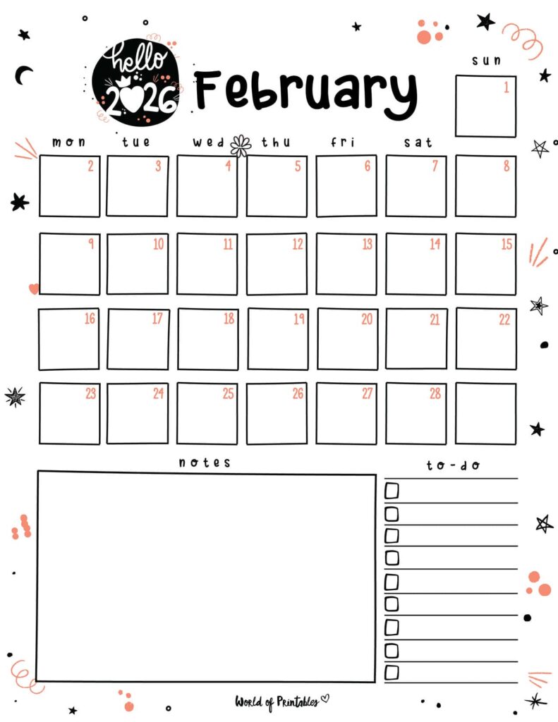 2026 Cute Planner - February Calendar
