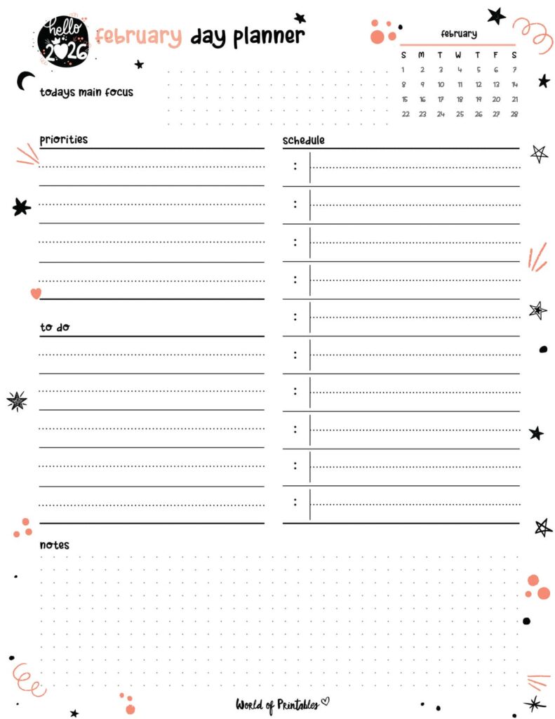 2026 Cute Planner - February Day Planner