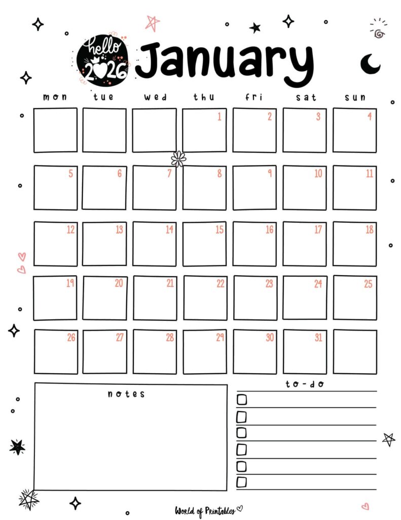2026 Cute Planner - January Calendar