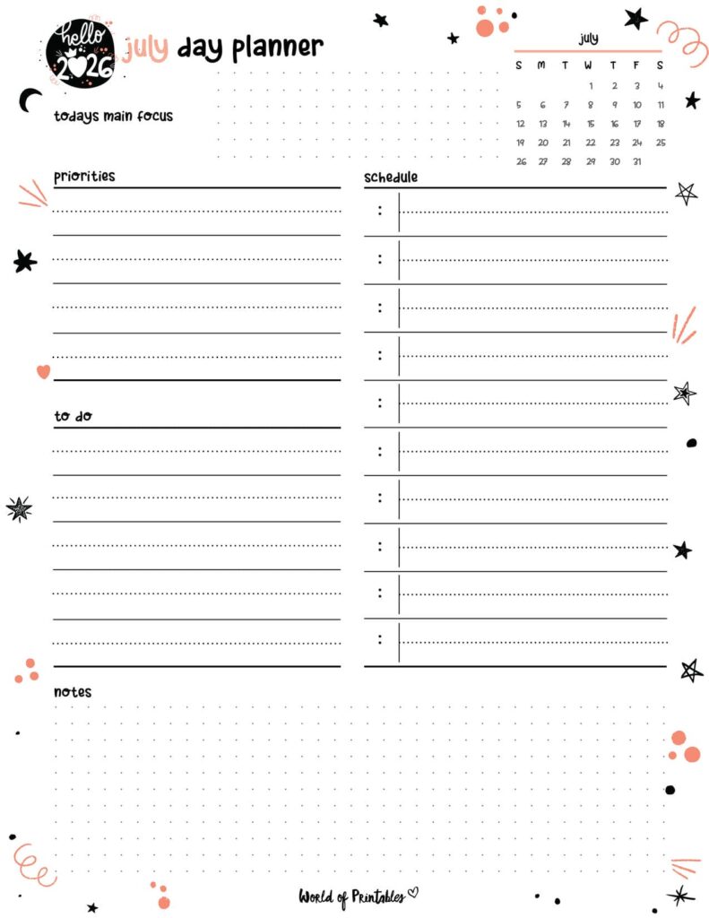 2026 Cute Planner - July Day Planner