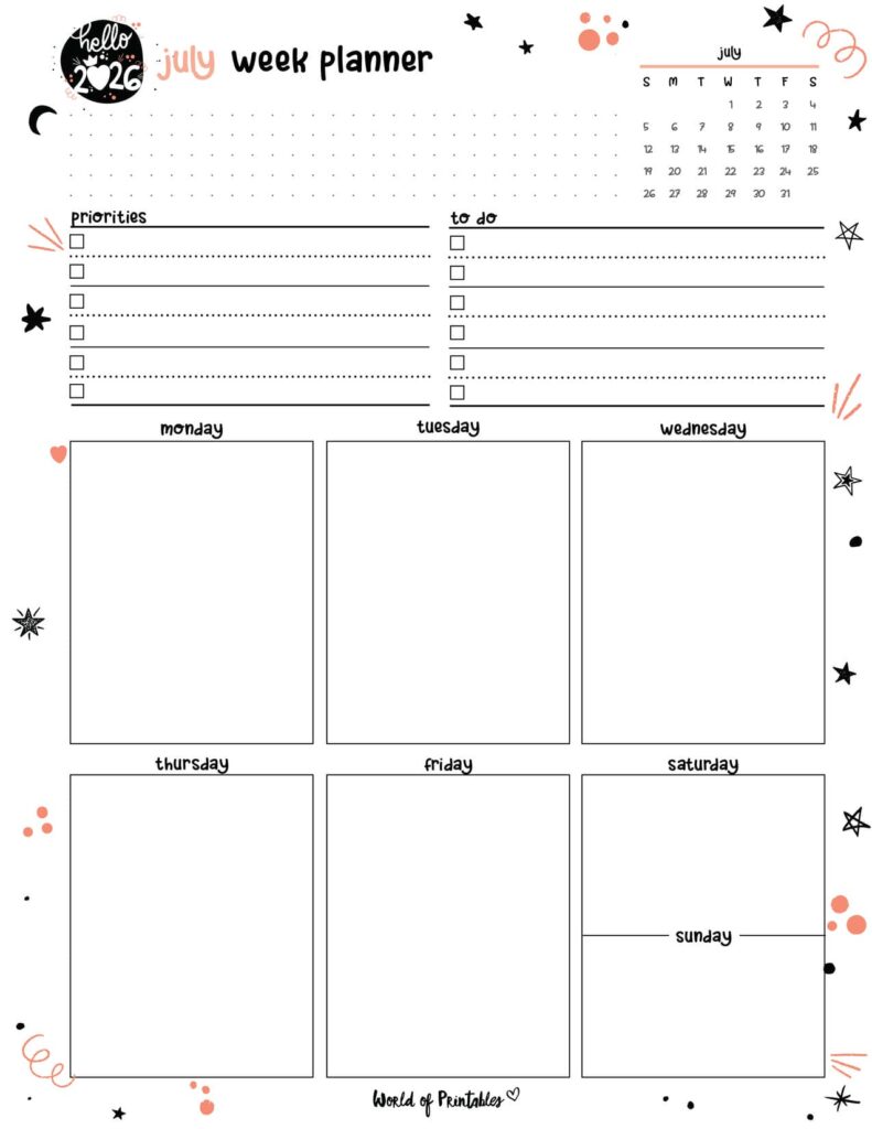 2026 Cute Planner - July Week Planner