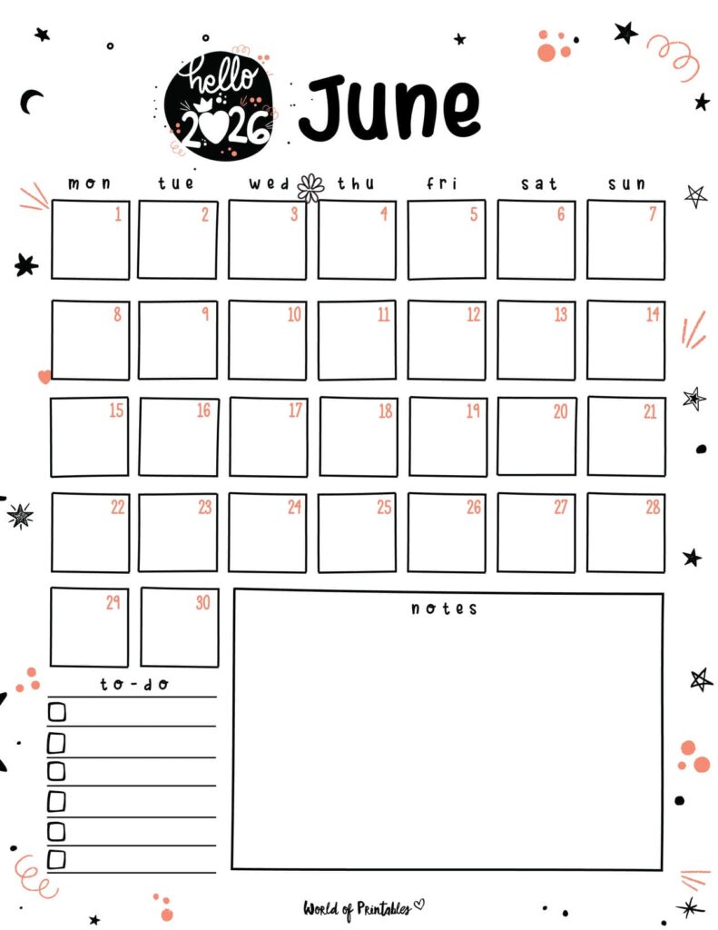 2026 Cute Planner - June Calendar