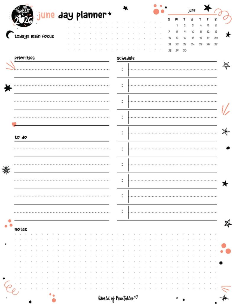 2026 Cute Planner - June Day Planner