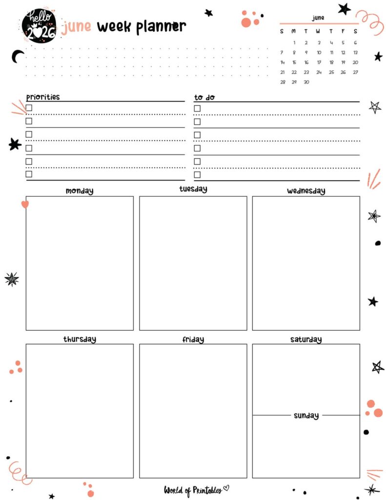 2026 Cute Planner - June Week Planner