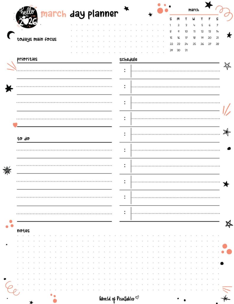 2026 Cute Planner - March Day Planner
