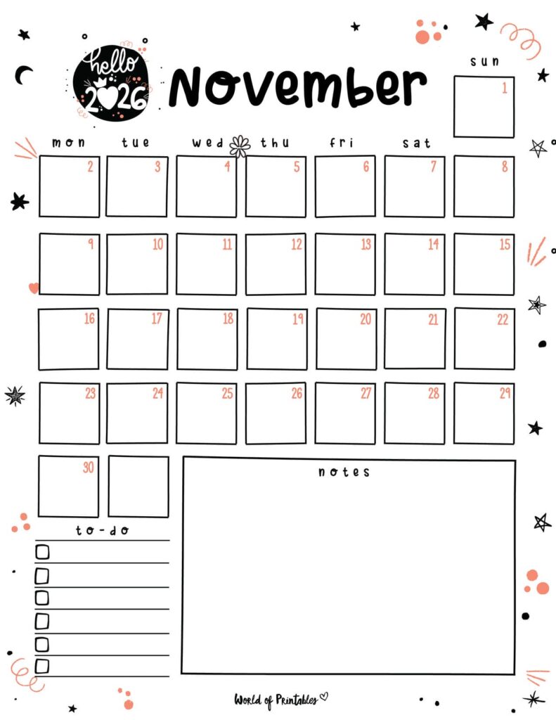 2026 Cute Planner - November Calendar