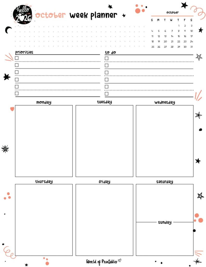 2026 Cute Planner - October Week Planner
