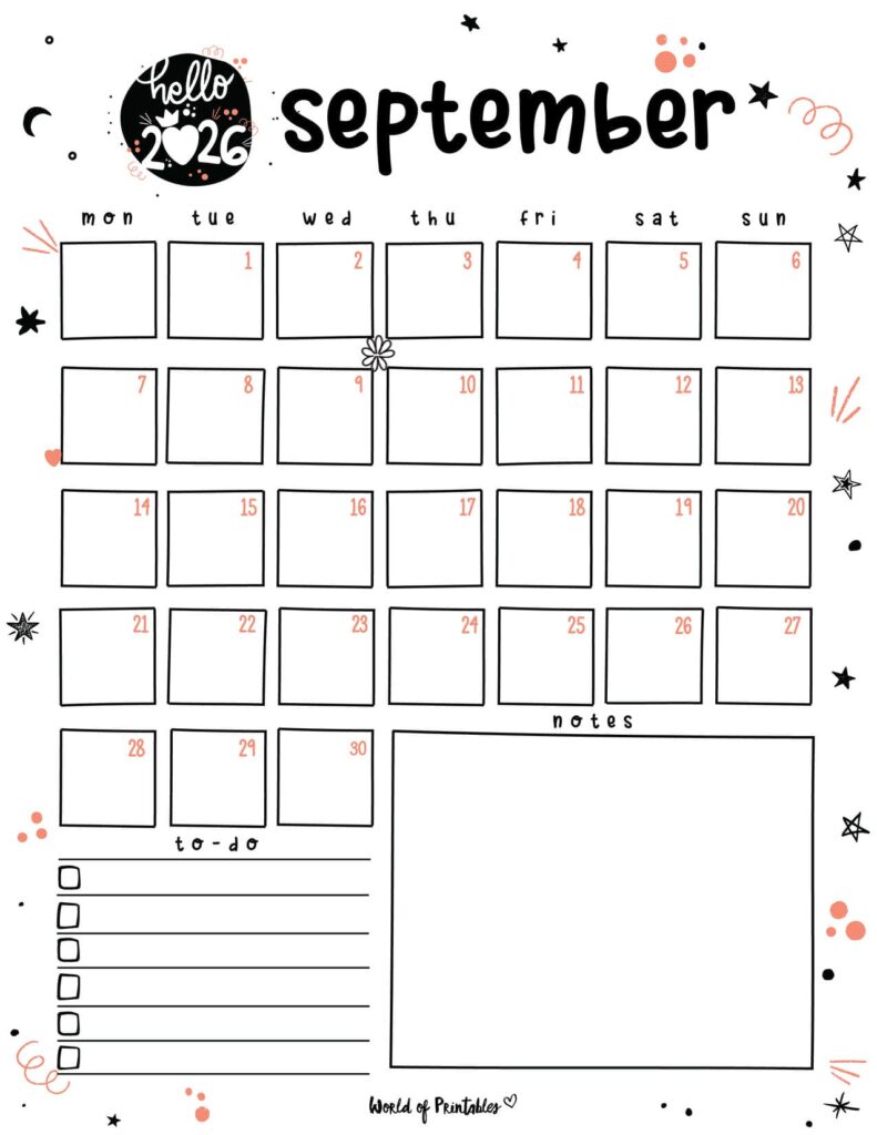 2026 Cute Planner - September Calendar