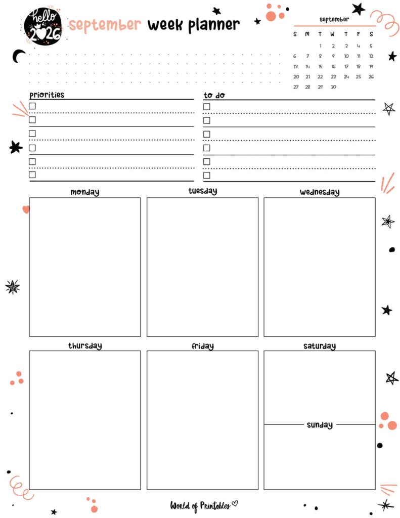 2026 Cute Planner - September Week Planner