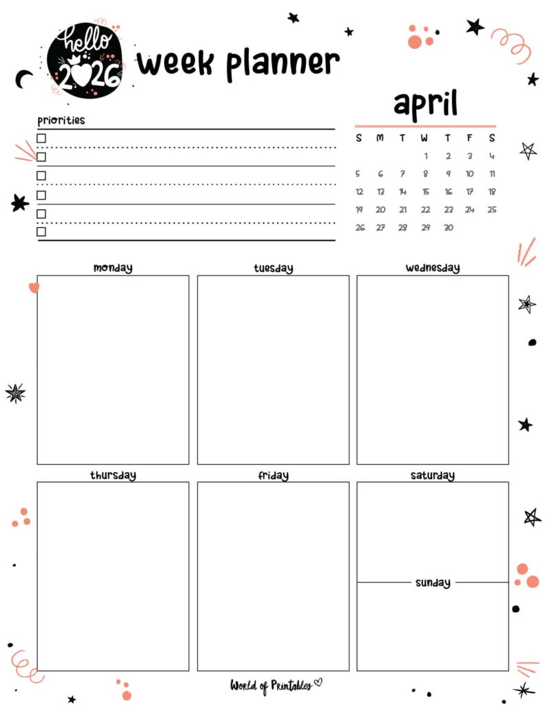 2026 Cute Planner - Weekly Planner - April