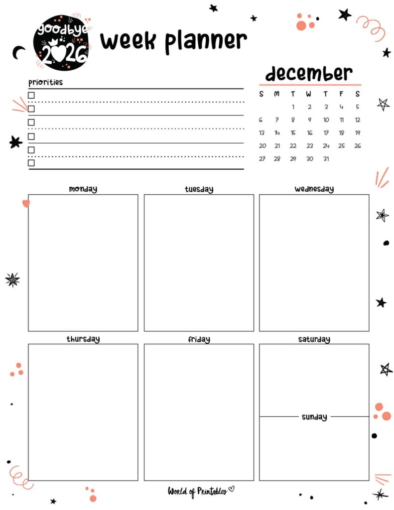 2026 Cute Planner - Weekly Planner - December
