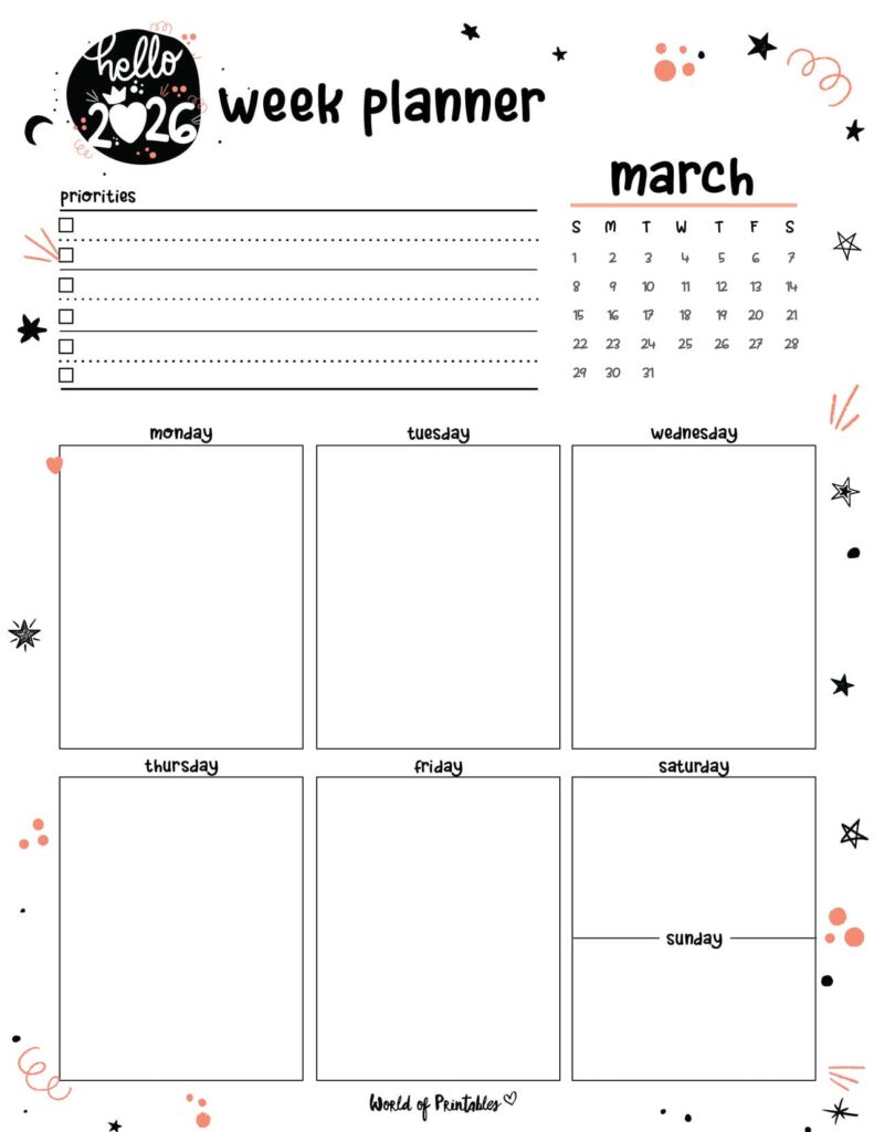 2026 Cute Planner - Weekly Planner - March