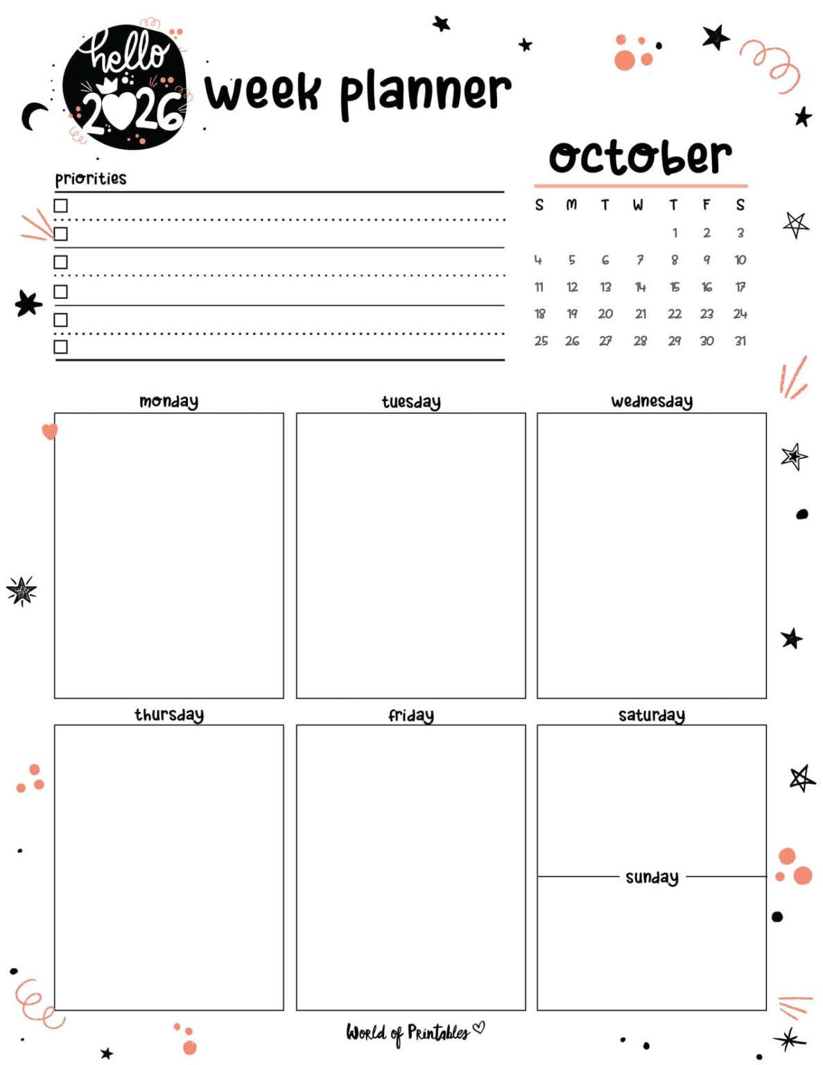 Free Printable October 2026 Planners - World of Printables