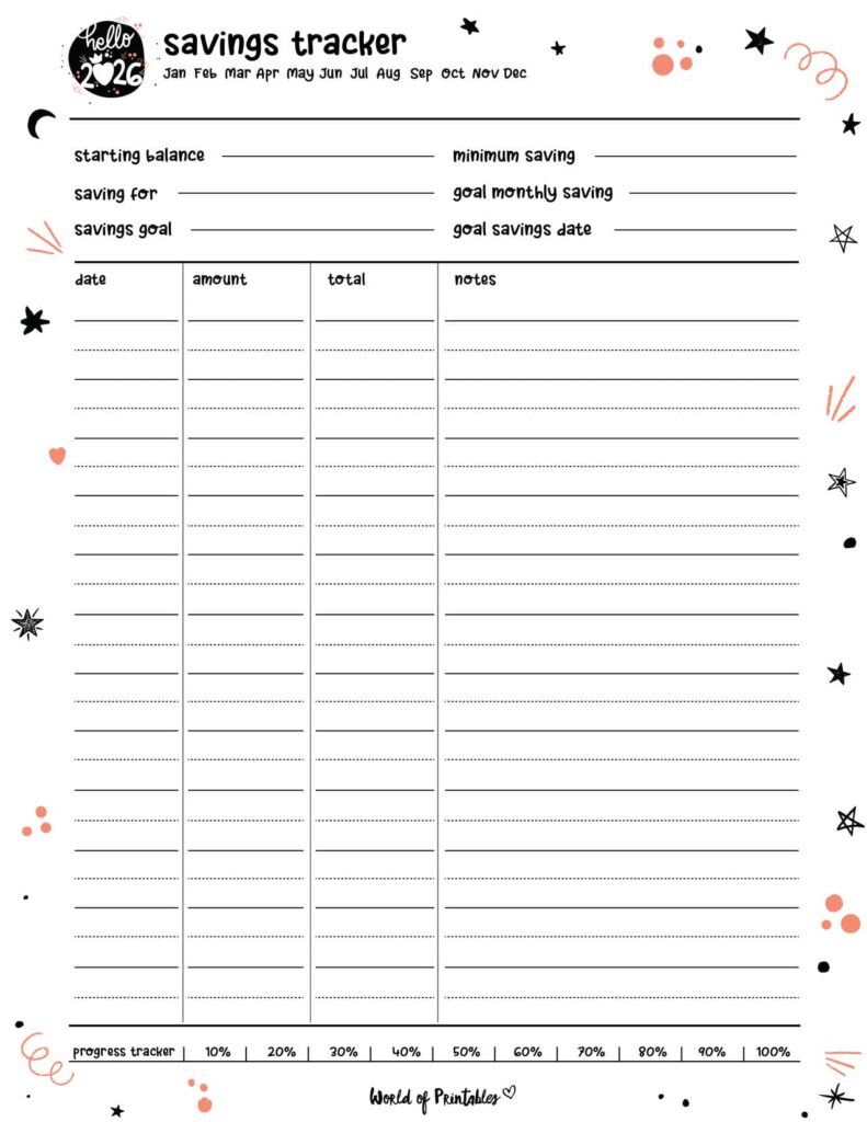 2026 Cute Savings Tracker