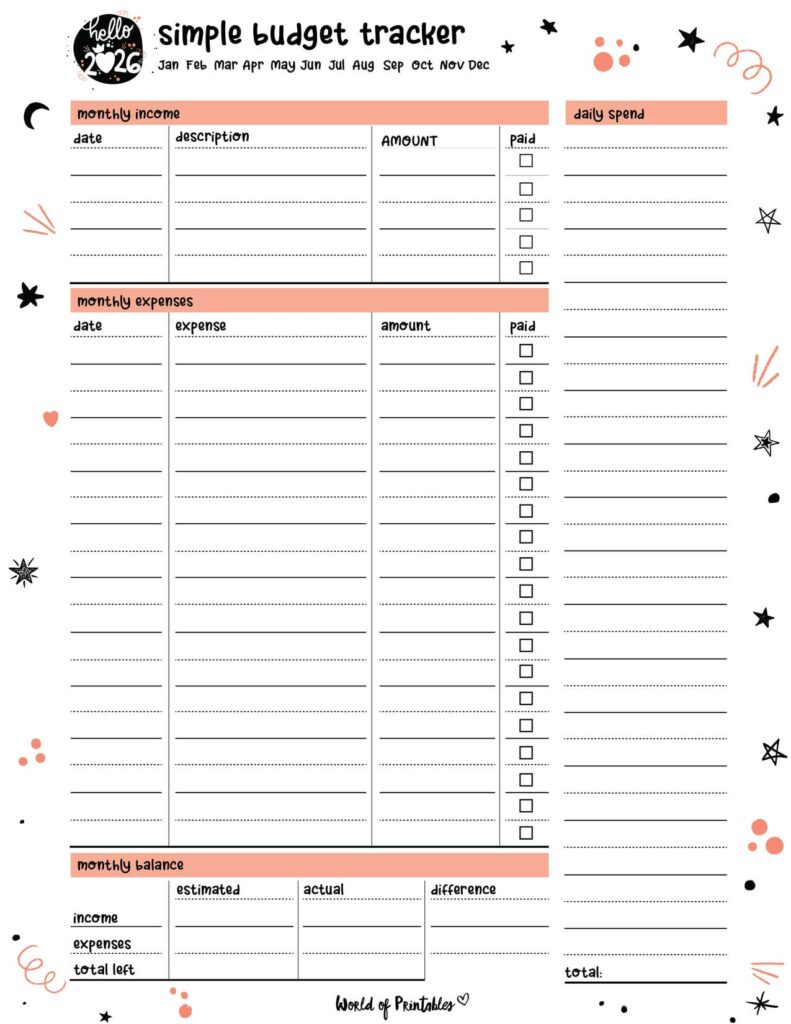 2026 Cute Simple Budget Tracker