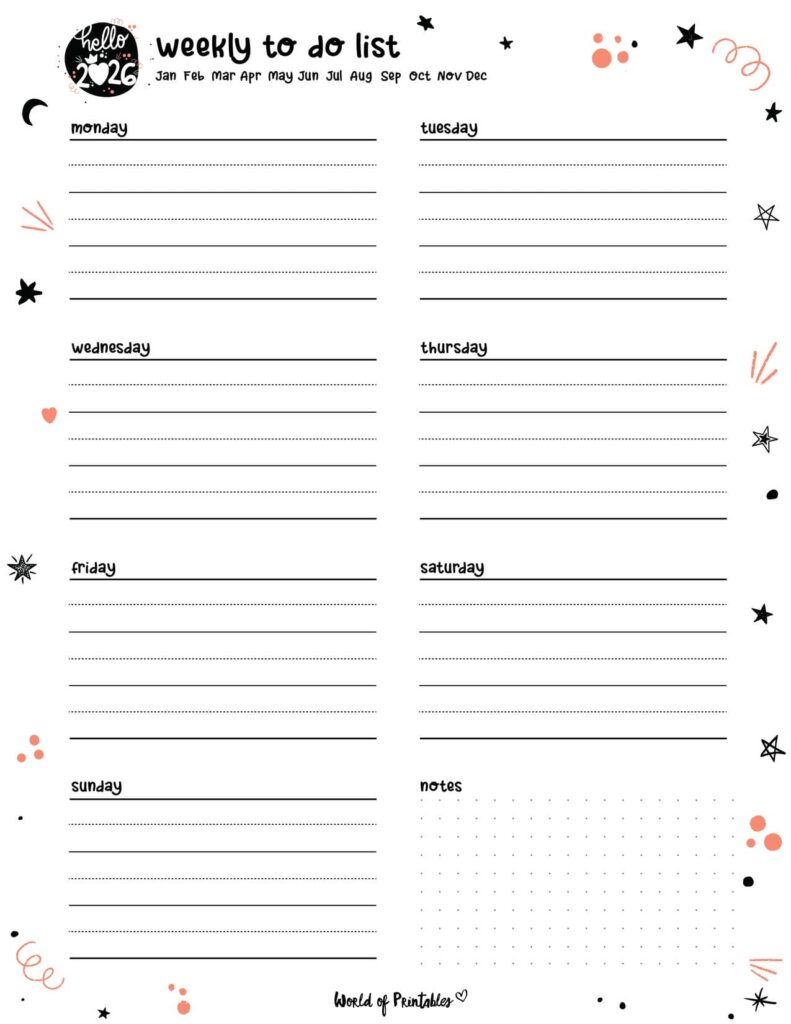 2026 Cute Weekly To Do List
