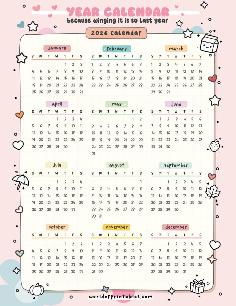2026 calendar printable