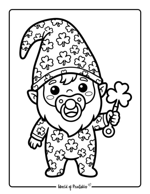 Baby Gnome In Shamrock Pajamas Coloring Page