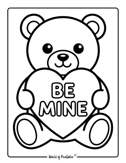 Be Mine Valentines Teddy Bear Coloring Page