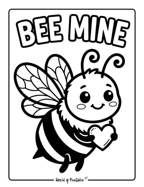 Bee Mine Valentines Coloring Page