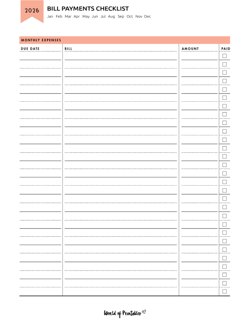 Bill Payments Checklist