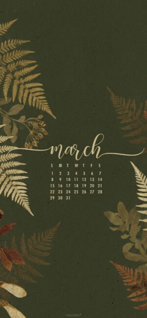 Botanical Minimal March Calendar Wallpaper Phone