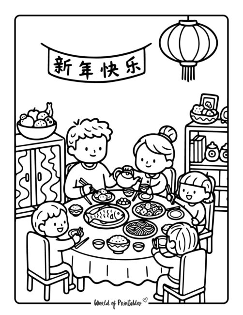 Chinese New Year Coloring Pages - Meal Time
