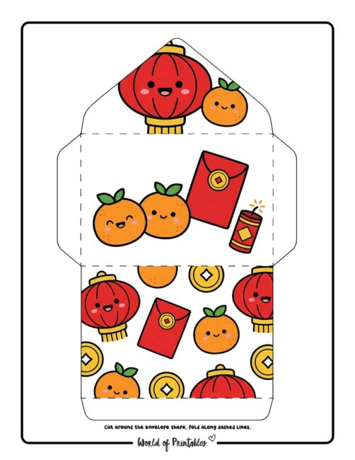 Chinese New Year Red Envelope Template Lantern Oranges And Red Envelope