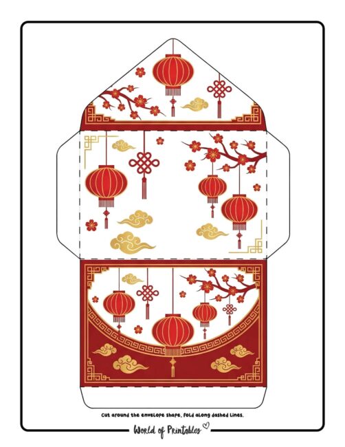 Chinese New Year Red Envelope Template Traditional Red Lantern Scene