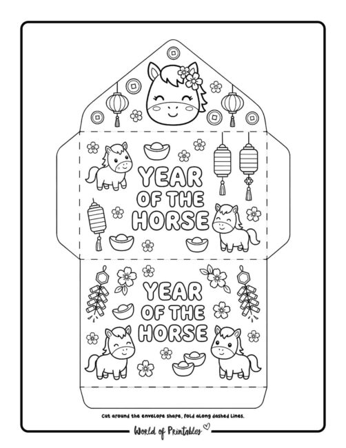 Chinese New Year Red Envelope Template Year Of The Horse Cute Coloring