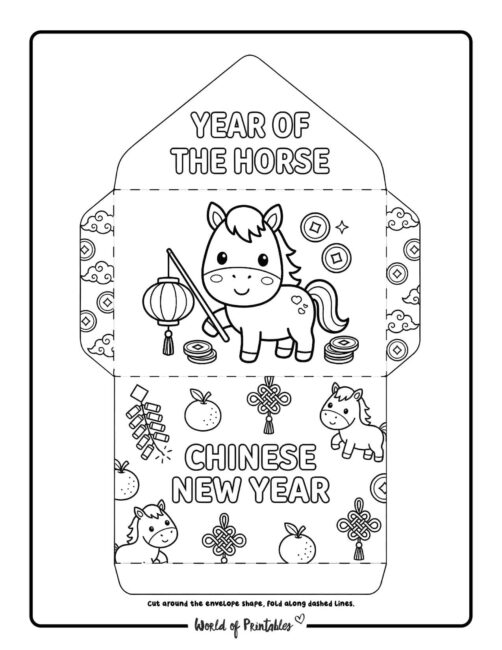 Chinese New Year Red Envelope Template Year Of The Horse Lantern Coloring