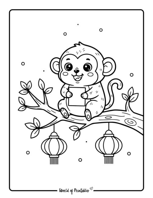 Chinese Zodiac Monkey Coloring Page