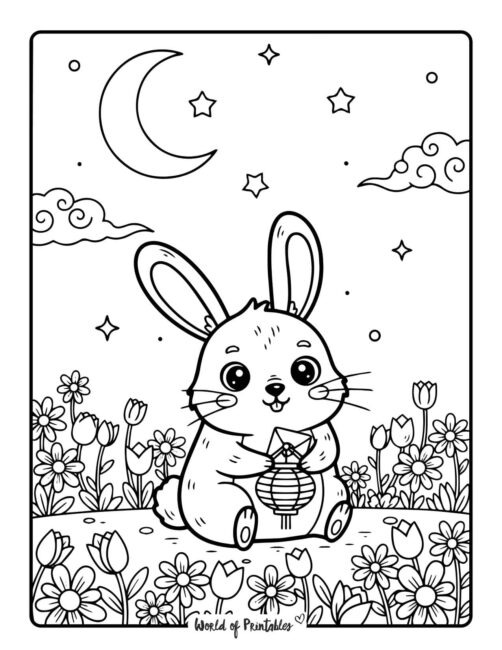 Chinese Zodiac Rabbit Coloring Page