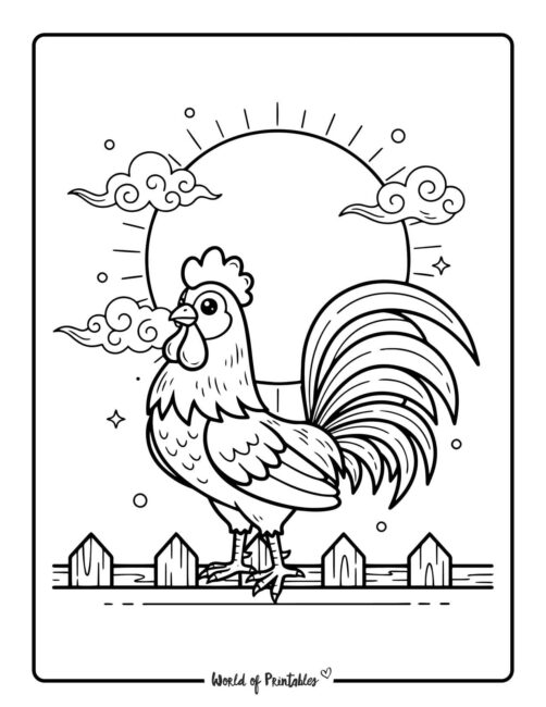 Chinese Zodiac Rooster Coloring Page