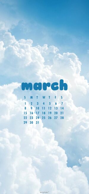 Clouds March 2026 Phone Calendar Wallpaper