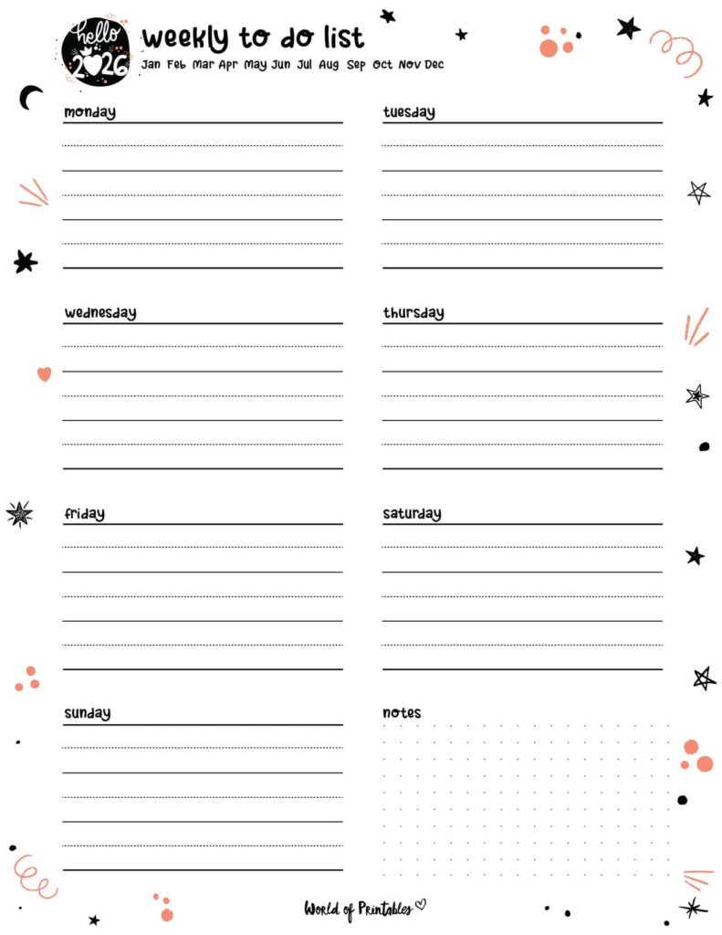 Cute 2026 Weekly To Do List