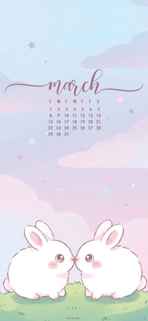 Cute Bunny March 2026 Calendar Wallpaper Phone